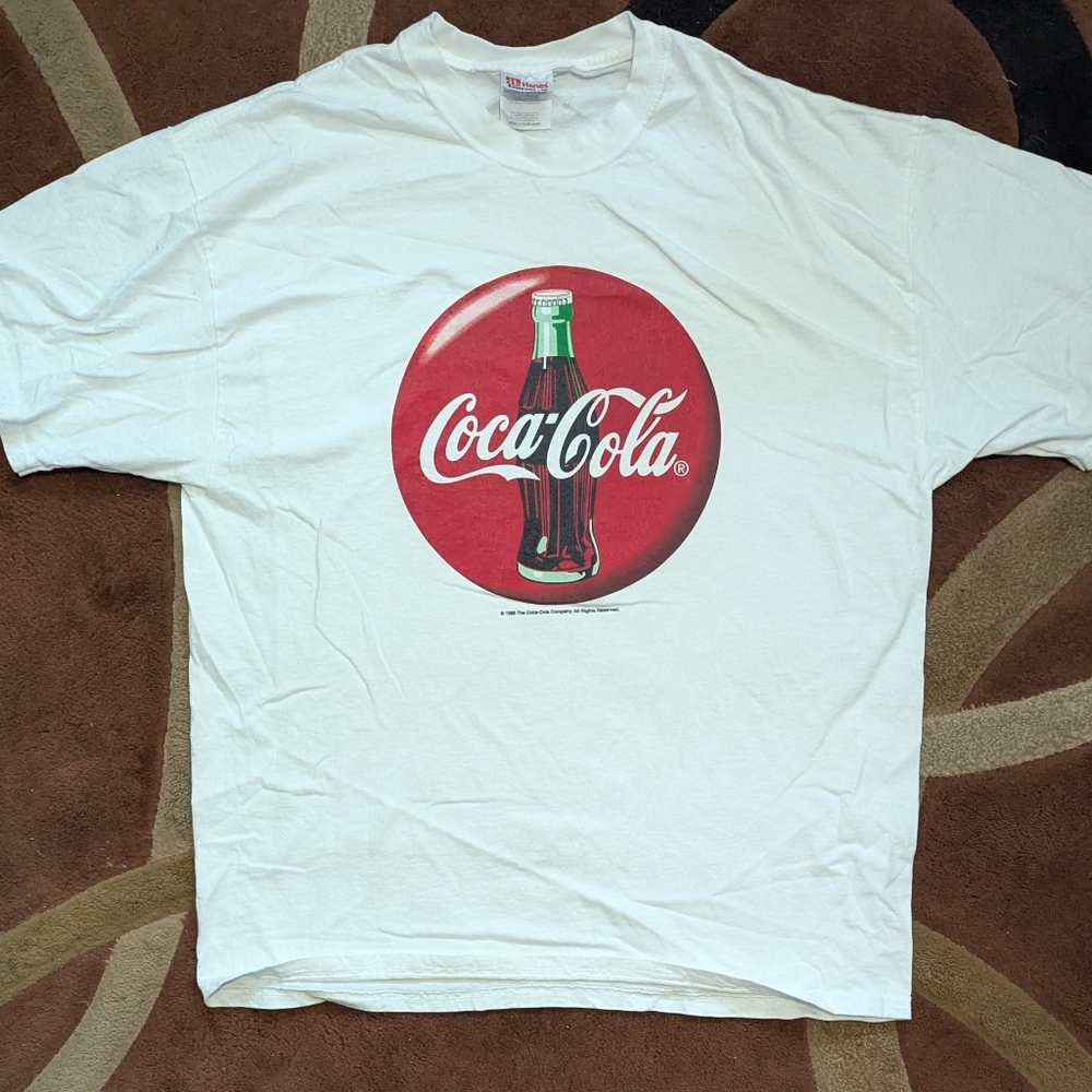 Vintage 90s Coca Cola Graphic T Shirt Red Circle Logo Size XL Hanes